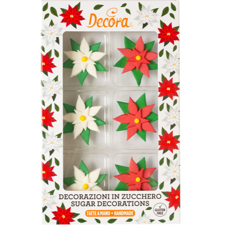 Poinsettia Flowers Sugar Decorations Pk 6