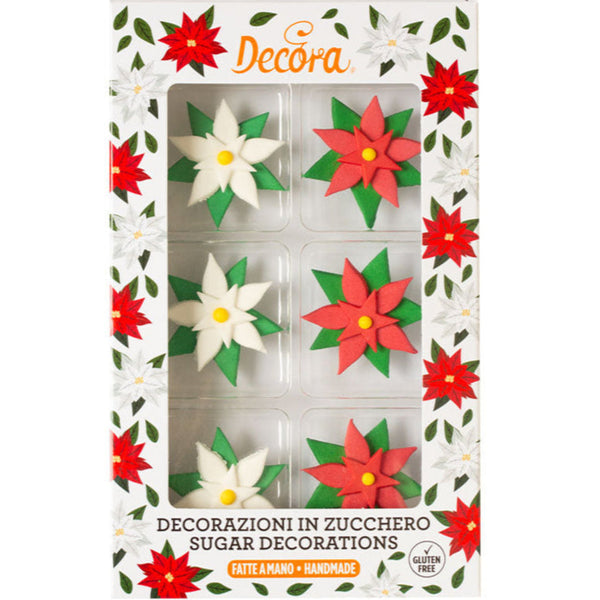 Poinsettia Flowers Sugar Decorations Pk 6