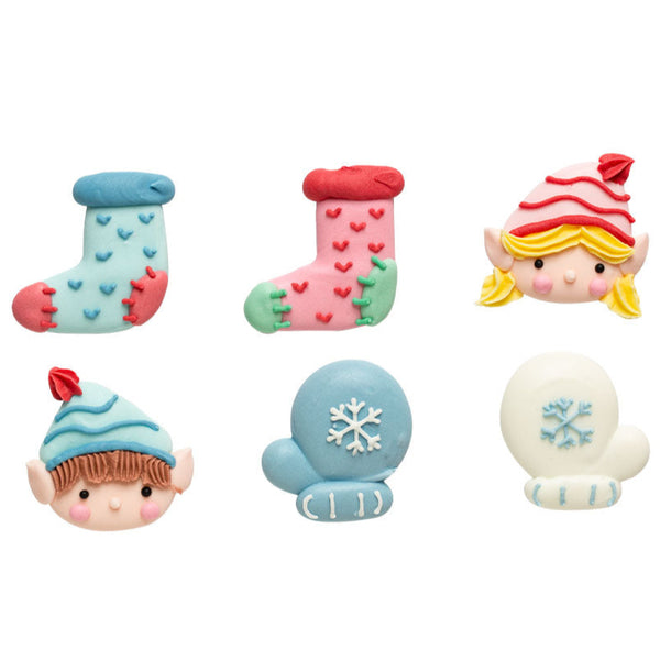 Santas Elves Set Sugar Decorations Pk 6