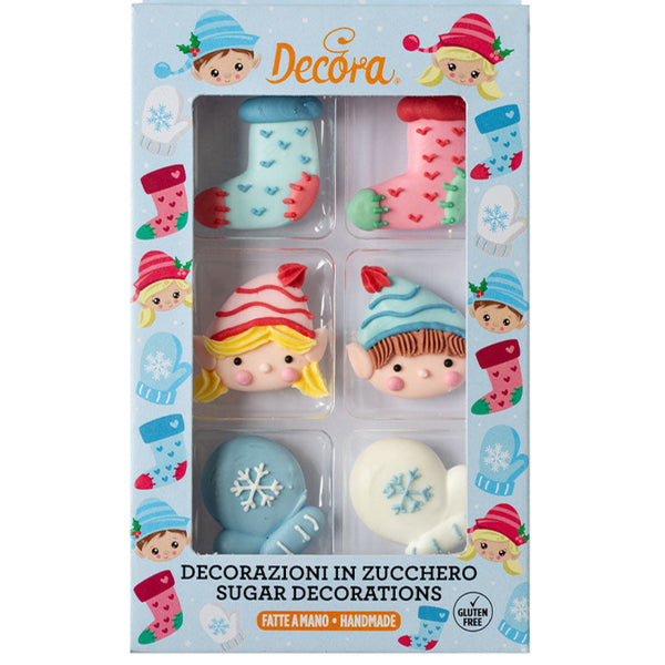 Santas Elves Set Sugar Decorations Pk 6