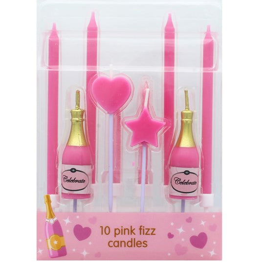 Pink Fizz Cake Topper Candles Pk 8