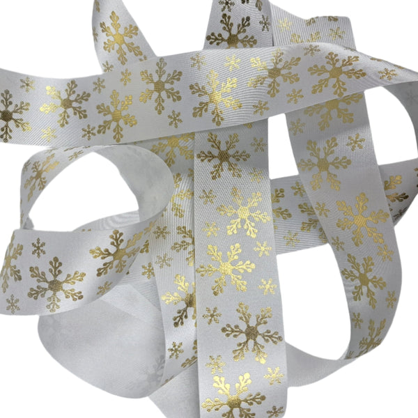 Ivory Satin Ribbon with Gold Snowflake Ribbon 36mm