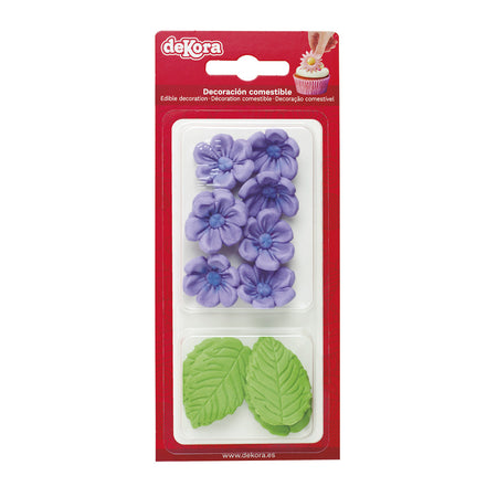 Lilac Flowers & Leaves Sugar Decoration Pk 16