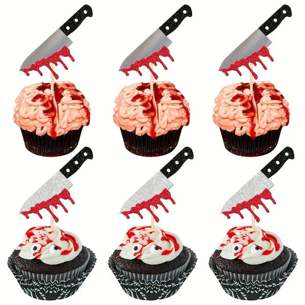 SUGAR SISTERS - Halloween Bloody Knife Toppers Pk 6