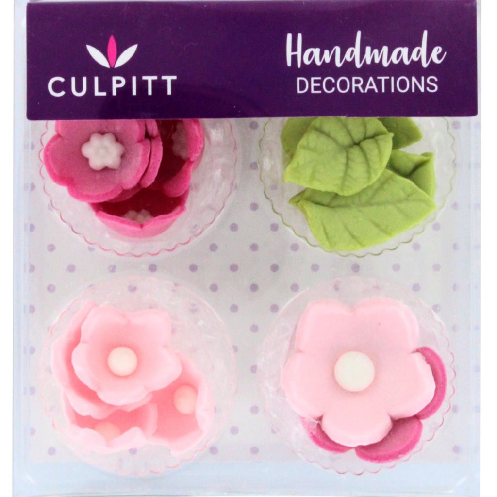 Sugar Decoration Pink Flowers and Leaves Pk 16