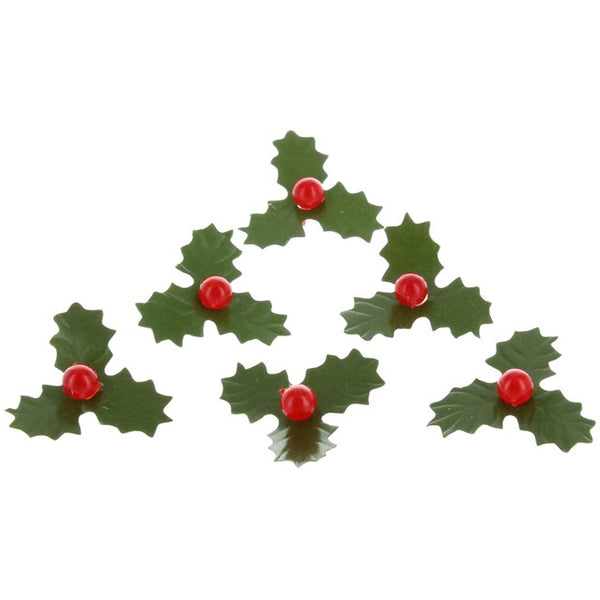 Paper/Plastic Holly Cake Topper Pk 25