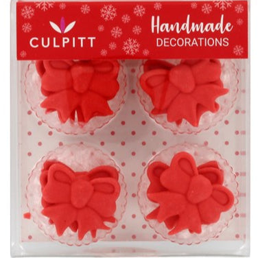 Red Bow Sugar Decorations Pk 12
