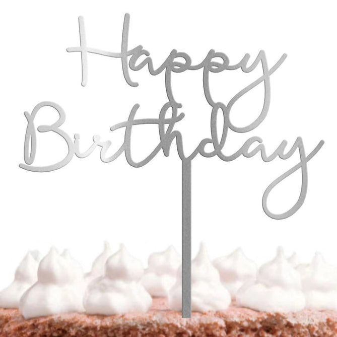 Silver  Mirror Happy Birthday Topper