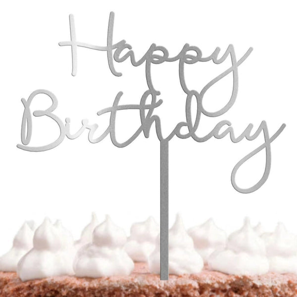 Silver  Mirror Happy Birthday Topper