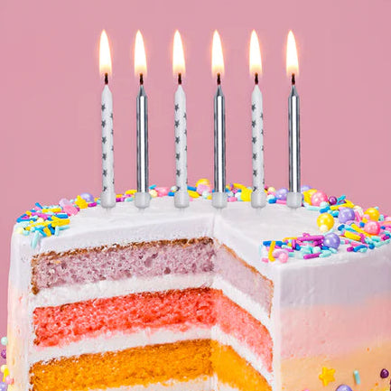 Metallic Star Mix Candles Silver with Holders