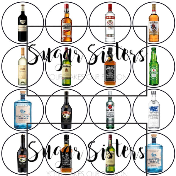 Alcohol Bottles Edible Toppers - (20 Toppers)