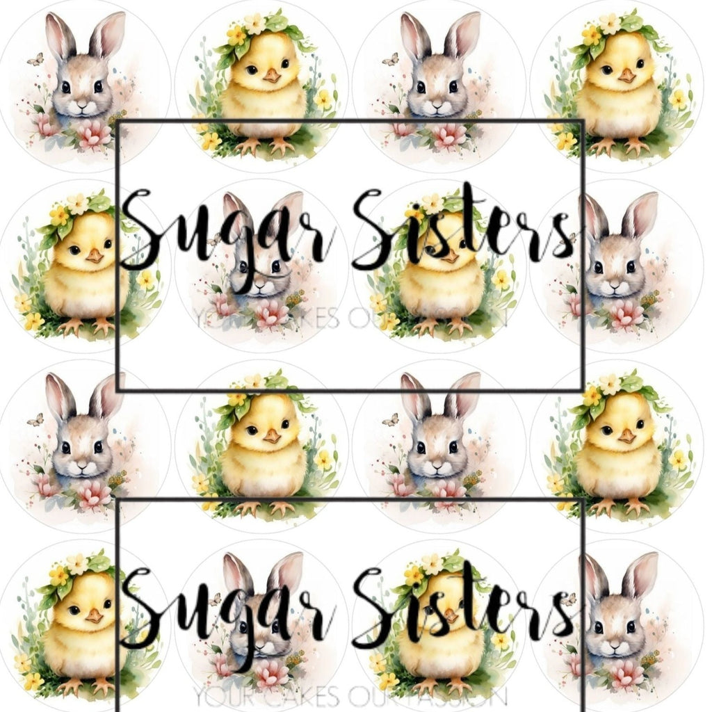 Baby Chick & Bunny Easter Edible Toppers - (20 Toppers)