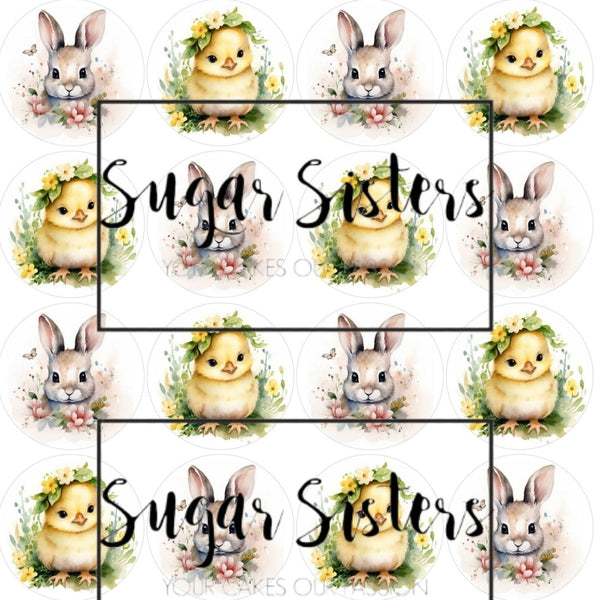 Baby Chick & Bunny Easter Edible Toppers - (20 Toppers)