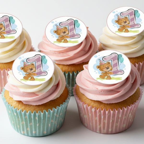Cute Bear with Number 1 Edible Toppers - (20 Toppers)