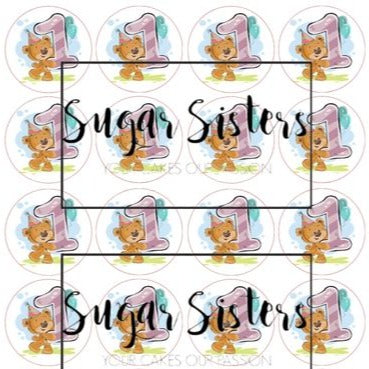 Cute Bear with Number 1 Edible Toppers - (20 Toppers)