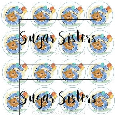 Cute Bear with Number 6 Edible Toppers - (20 Toppers)