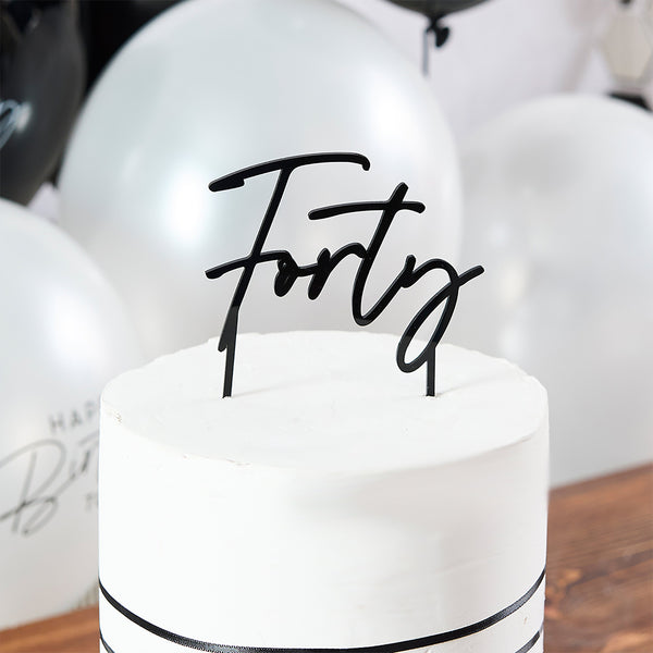 Forty Black Acrylic Cake Topper
