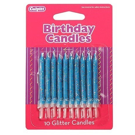 Blue Glitter Candles Pk 10