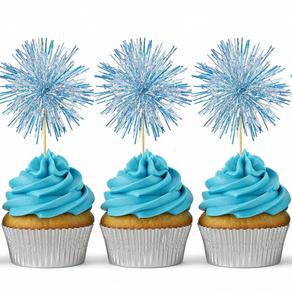 SUGAR SISTERS - Firework Cake/Cupcake Topper Pale Blue Pk 5