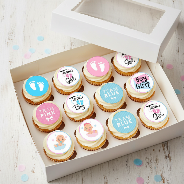 Gender Reveal Edible Toppers - (20 Toppers)