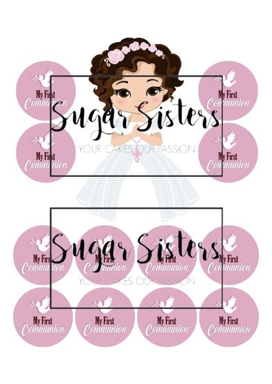 Brunette Communion Girl Edible Decal - (1 Image 6.5" tall )