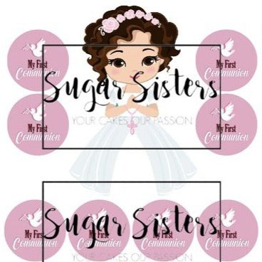 Brunette Communion Girl Edible Decal - (1 Image 6.5" tall )