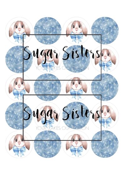 Bunny with Blue Bow Edible Toppers - (20 Toppers)