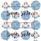 Bunny with Blue Bow Edible Toppers - (20 Toppers)