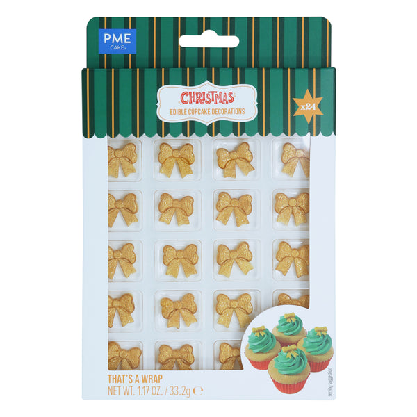 Gold Bow Sugar Decorations Pk  24 PME