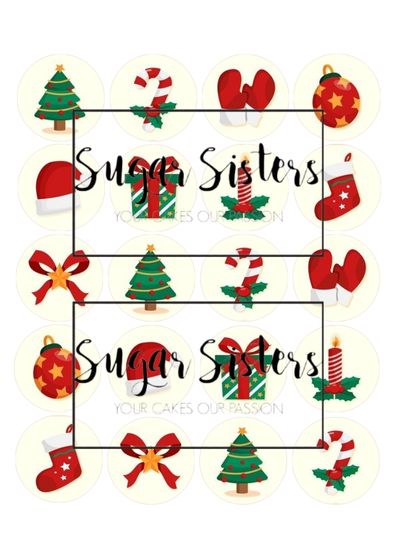 Candy Cane & Gifts Edible Toppers - (20 Toppers)