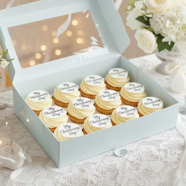Christening Blue Edible Toppers - (20 Toppers)