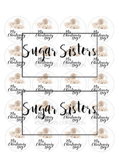 Christening Gold Edible Toppers - (20 Toppers)