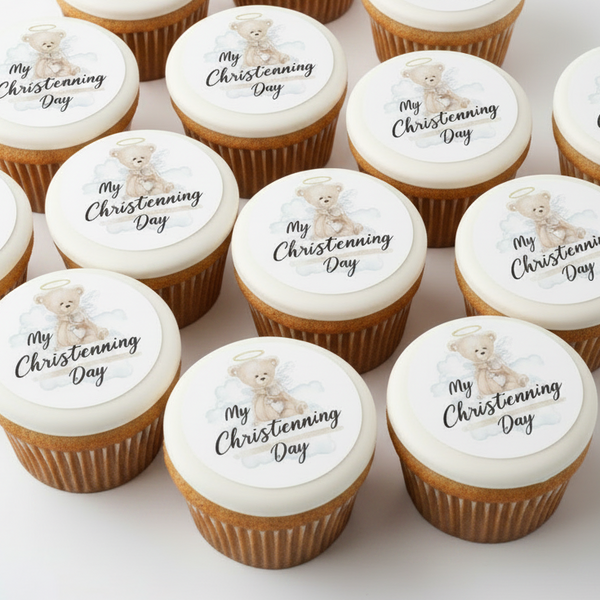 Christening Gold Edible Toppers - (20 Toppers)