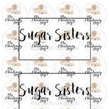 Christening Gold Edible Toppers - (20 Toppers)