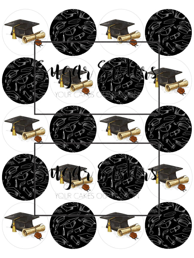 Classic Graduation Edible Toppers - (20 Toppers)