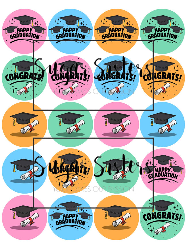 Colourful Graduation Edible Toppers - (20 Toppers)