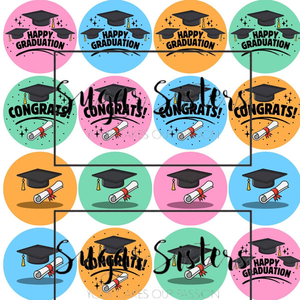 Colourful Graduation Edible Toppers - (20 Toppers)