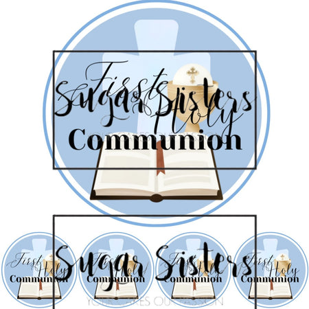 Communion Blue  Edible Toppers - (20 Toppers)