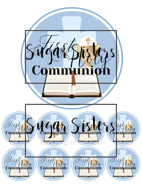 Communion Blue Edible Topper - (1 x 6" Disc ) (8 x 2" Discs)