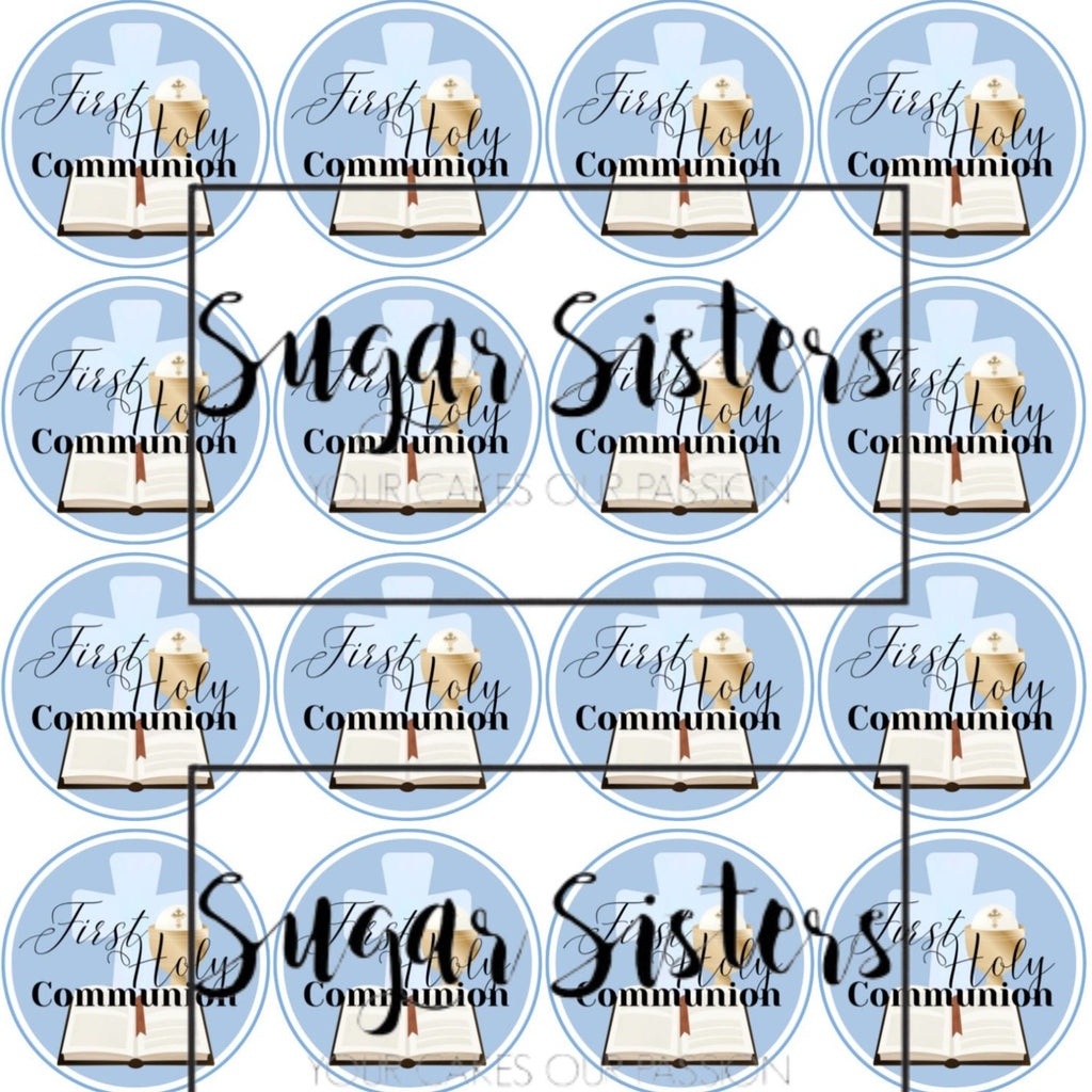 Communion Blue  Edible Toppers - (20 Toppers)
