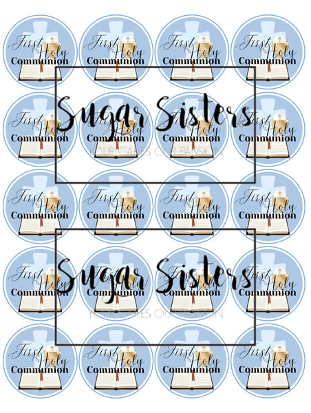 Communion Blue  Edible Toppers - (20 Toppers)