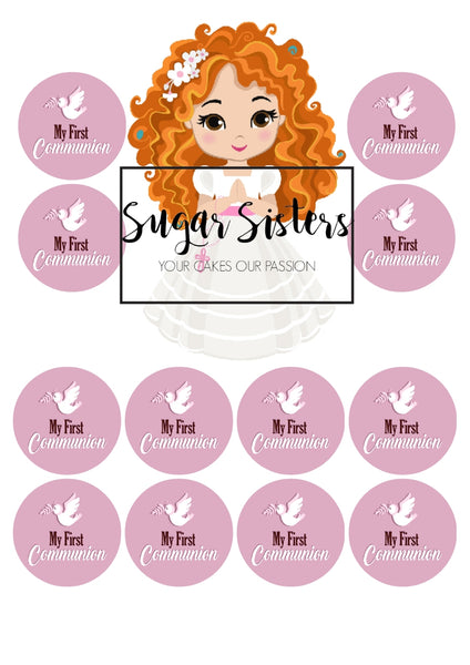 Red Haired Communion Girl Edible Decal - (1 Image 6.5" tall )