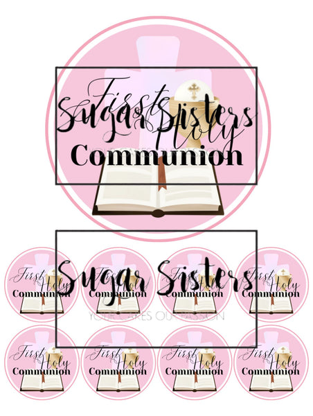 Communion Pink Edible Topper - (1 x 6" Disc ) (8 x 2" Discs)