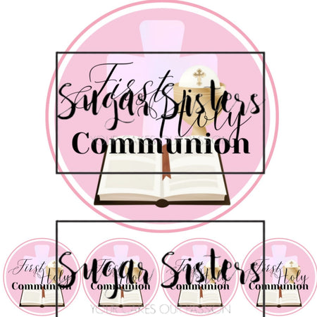 Communion Pink  Edible Toppers - (20 Toppers)