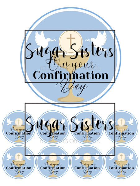 Confirmation Blue  Edible Topper - (1 x 6" Disc ) (8 x 2" Discs)