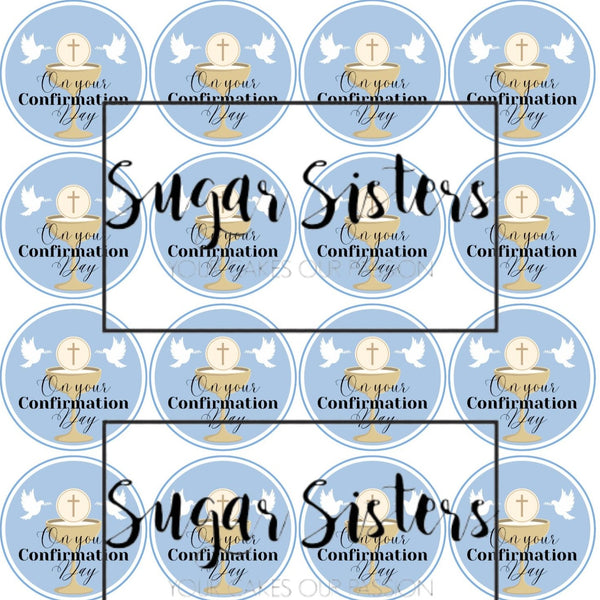Confirmation Chalice Blue  Edible Toppers - (20 Toppers)