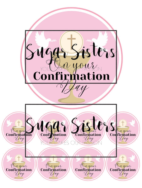 Confirmation Pink  Edible Topper - (1 x 6" Disc ) (8 x 2" Discs)