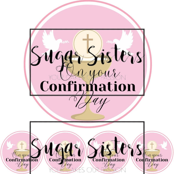 Confirmation Pink  Edible Topper - (1 x 6" Disc ) (8 x 2" Discs)