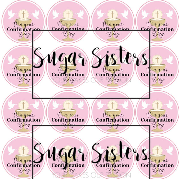 Confirmation Pink  Edible Toppers - (20 Toppers)