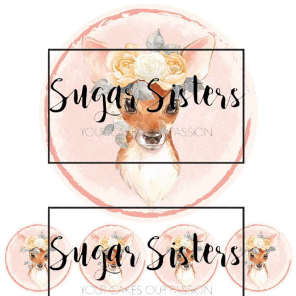 Cute Deer Edible Topper - (1 x 6" Disc ) (8 x 2" Discs)